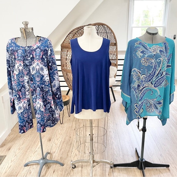 Tops - LNEW!  1X light blue, dark blue, colorful floral, blouses, 3 tops included